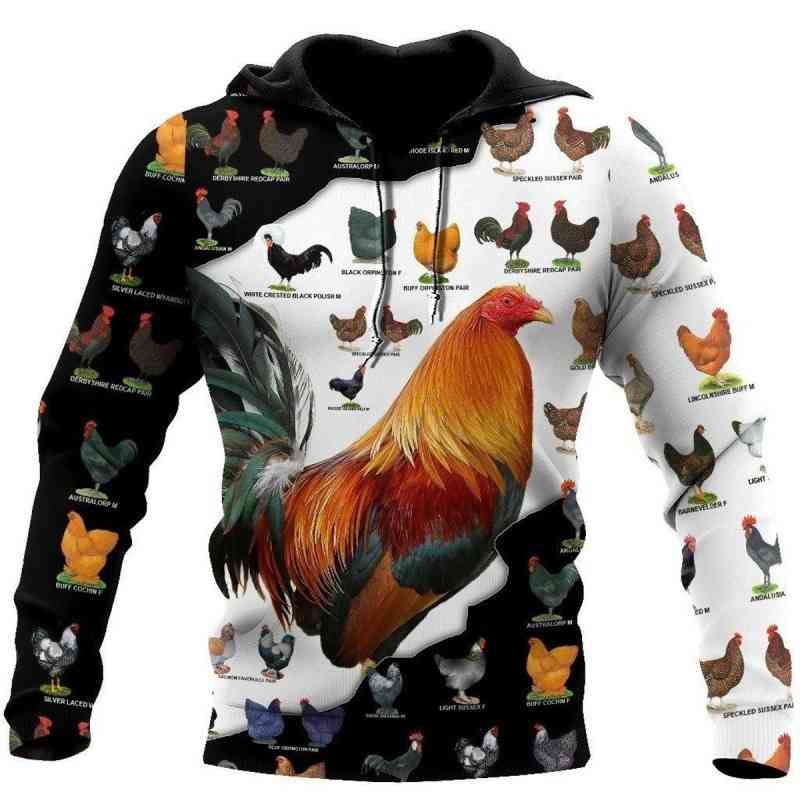2021 autumn 3D printed men's hooded Pullover Sweater Meiqi Rooster series, Black