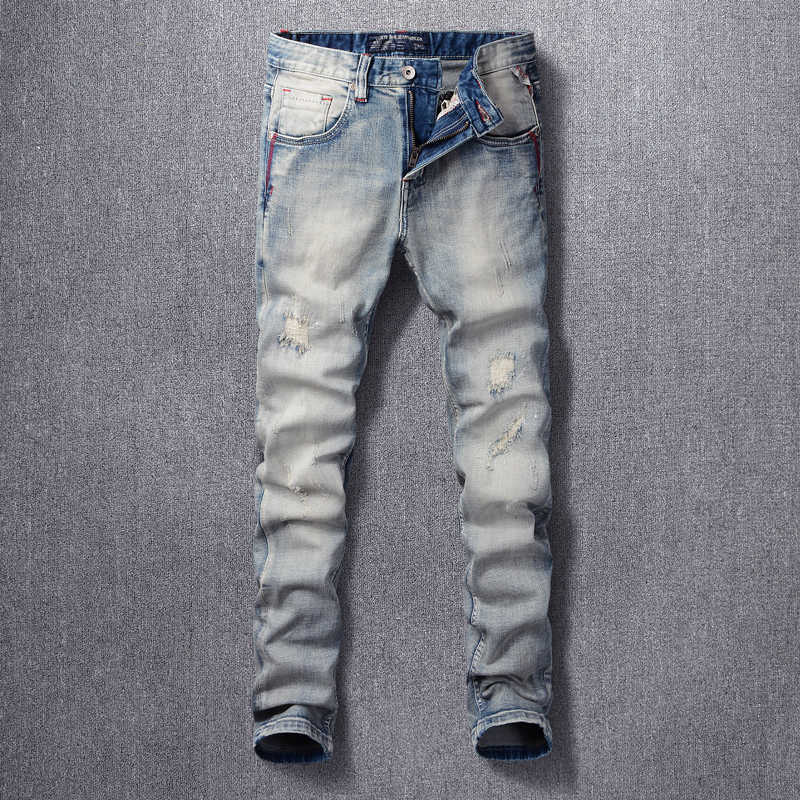 Italian Style Fashion Jeans Men Retro Light Gray Blue Elastic Cotton Ripped Patchwork Vintage Designer Slim Denim Pants
Italian Style Fashion Jeans Men Retro Light Gray Blue Elastic Cotton Ripped Patchwork Vintage Designer Slim Denim Pants