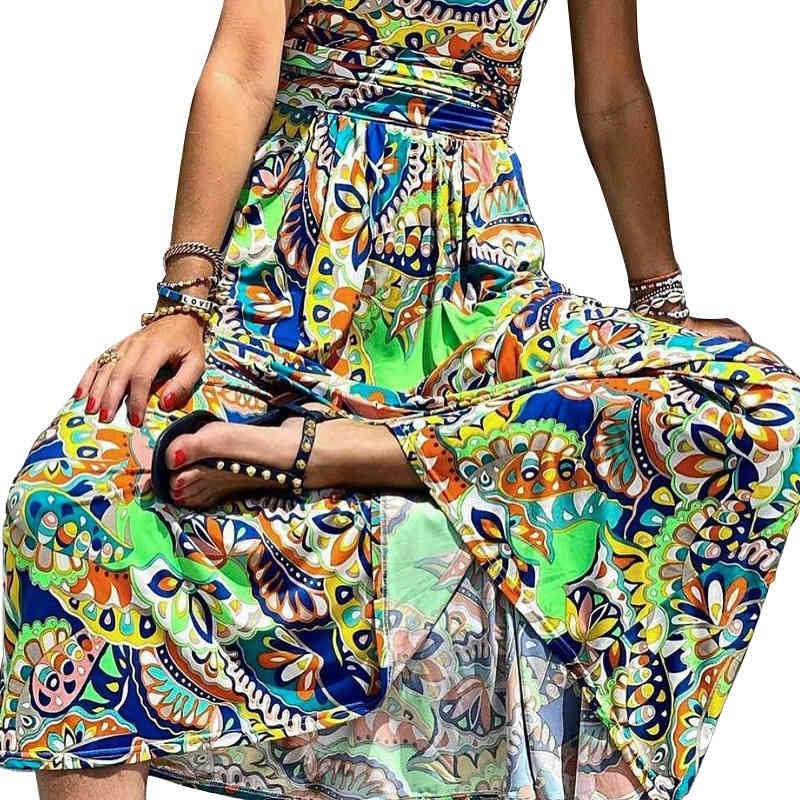 Women Dress One Shoulder Printed Bohemian Sexy Long Print Floral Maxi es Bandage High Waist Beach es 210513