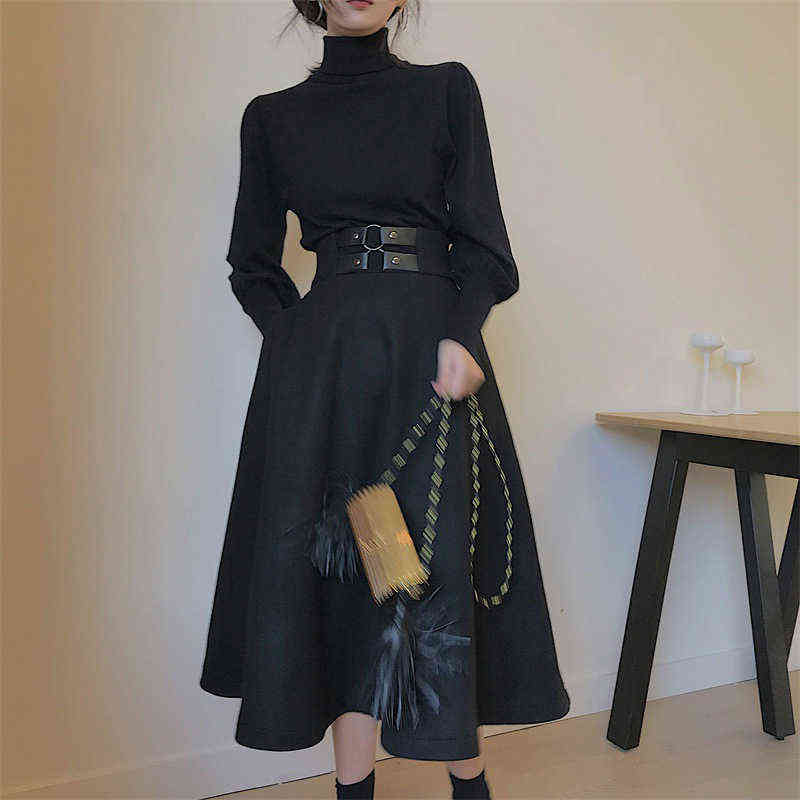 Women 2 Piece Set Knitted Tops And Skirt Japanese Style Student Casual Two Outfits Fall Winter Clothing 211106