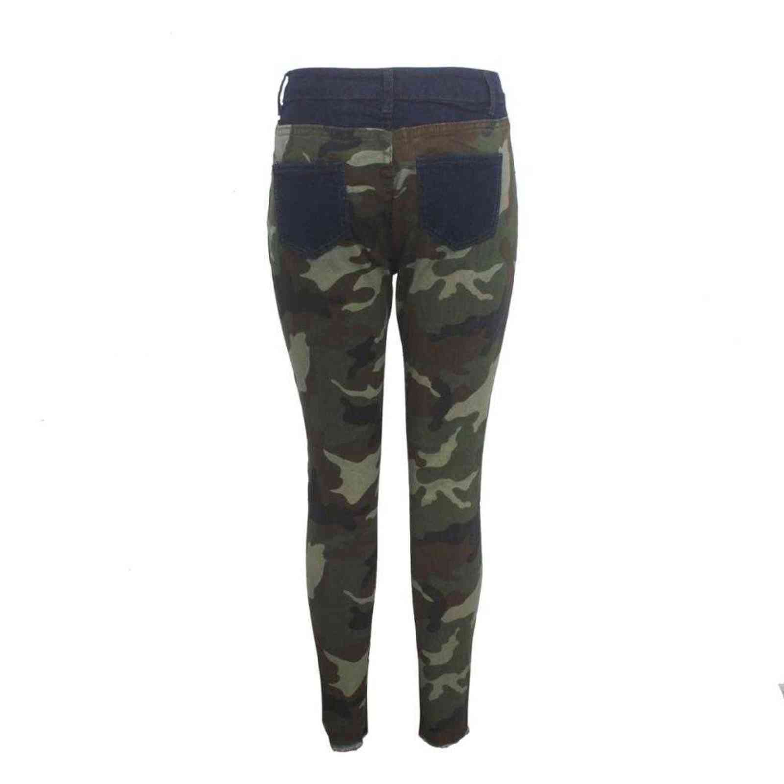 Autumn Winter Female Denim Pants Women Skinny Hole Spliced Camouflage Print Jeans Sexy pencil Bandage Trousers HSF2096 211129
