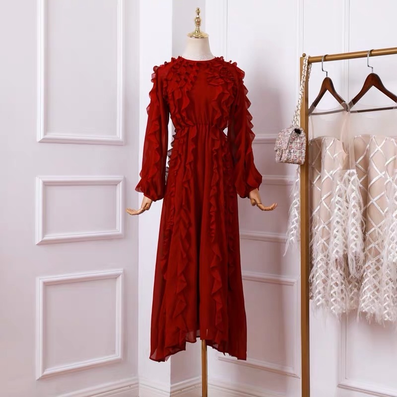 Runway Style Chiffon Dress Spring Autumn Elegant Long Sleeve Women Maxi Evening Party Dess vestidos 210421