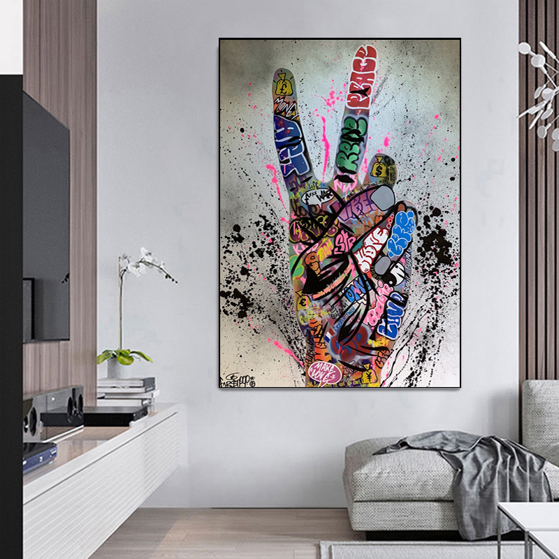 LOVE Graffiti Art Hand Posters and Prints on Canvas Painting Fashion Street Wall Art Picture for Living Room Home Design Decor