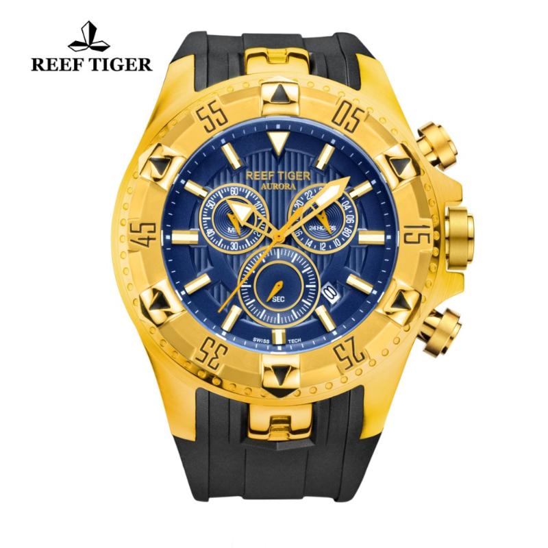Wristwatches Reef Tiger/RT Chronograph Sport Watch For Men Blue Dial Yellow Gold Rubber Strap Quartz Watches RGA303, Slivery;brown
Wristwatches Reef Tiger/RT Chronograph Sport Watch For Men Blue Dial Yellow Gold Rubber Strap Quartz Watches RGA303, Slivery;brown