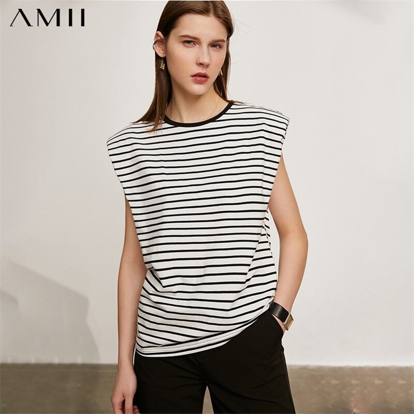 Amii Minimalism Summer Women's Tshirt Causal Striped Oneck Sleeveless Cotton Female Fashion Tops 12170131 210708, Navy
Amii Minimalism Summer Women's Tshirt Causal Striped Oneck Sleeveless Cotton Female Fashion Tops 12170131 210708, Navy