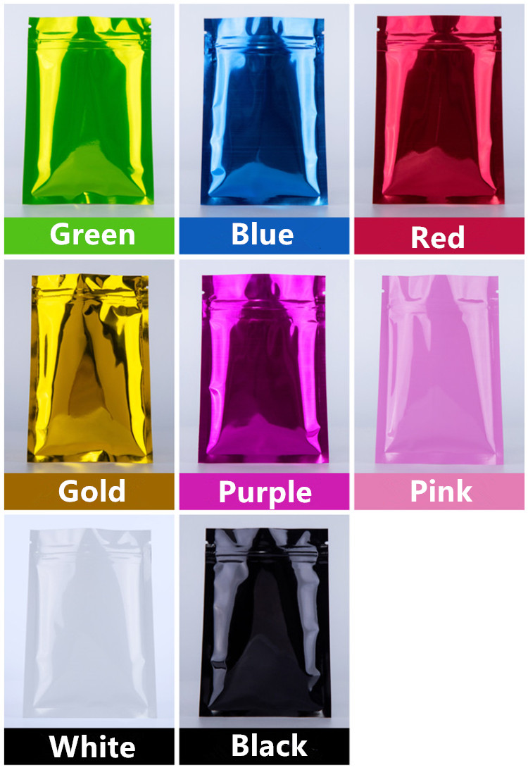 300pcs Flat Bottom Glossy Aluminum Foil Zip Lock Packaging Bag Resealable Coffee Snack Powder Beans Cereals Corn Heat Sealing Trial Gift Pouches