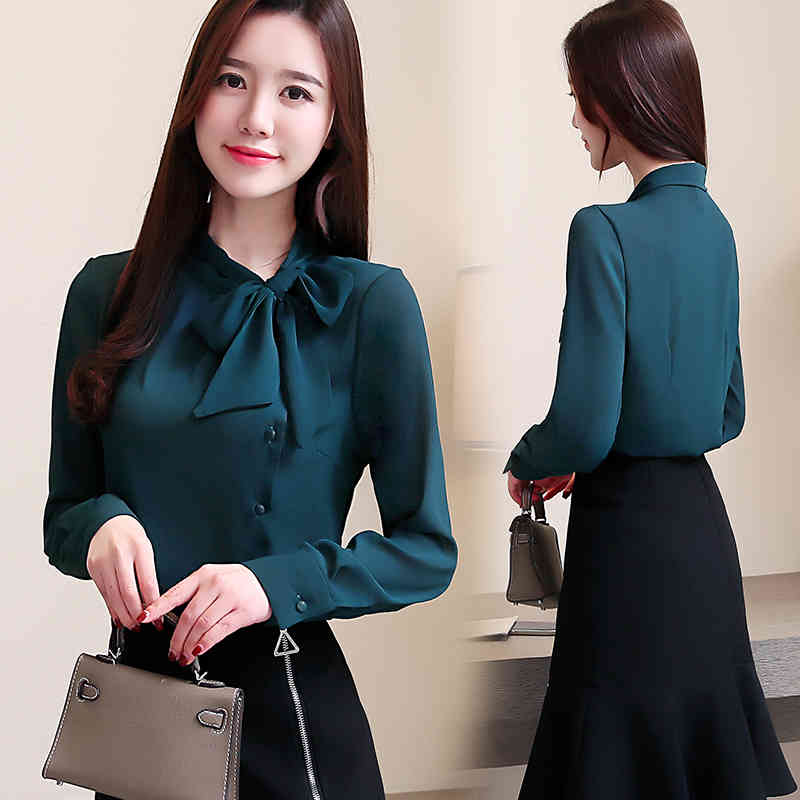 blusas mujer de moda long sleeve chiffon blouse women shirts bow collar office lady womens tops and s 2544 50 210508