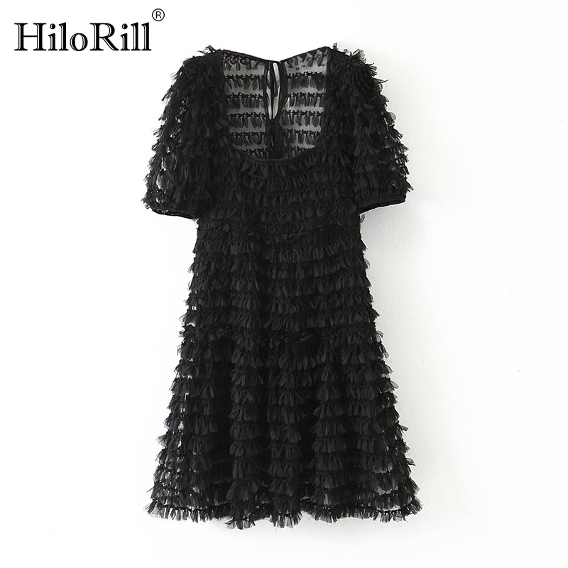Stylish Lace Black Mini Dresses Women Short Sleeve Chic Party Fashion Square Collar High Street Summer Vestidos 210508