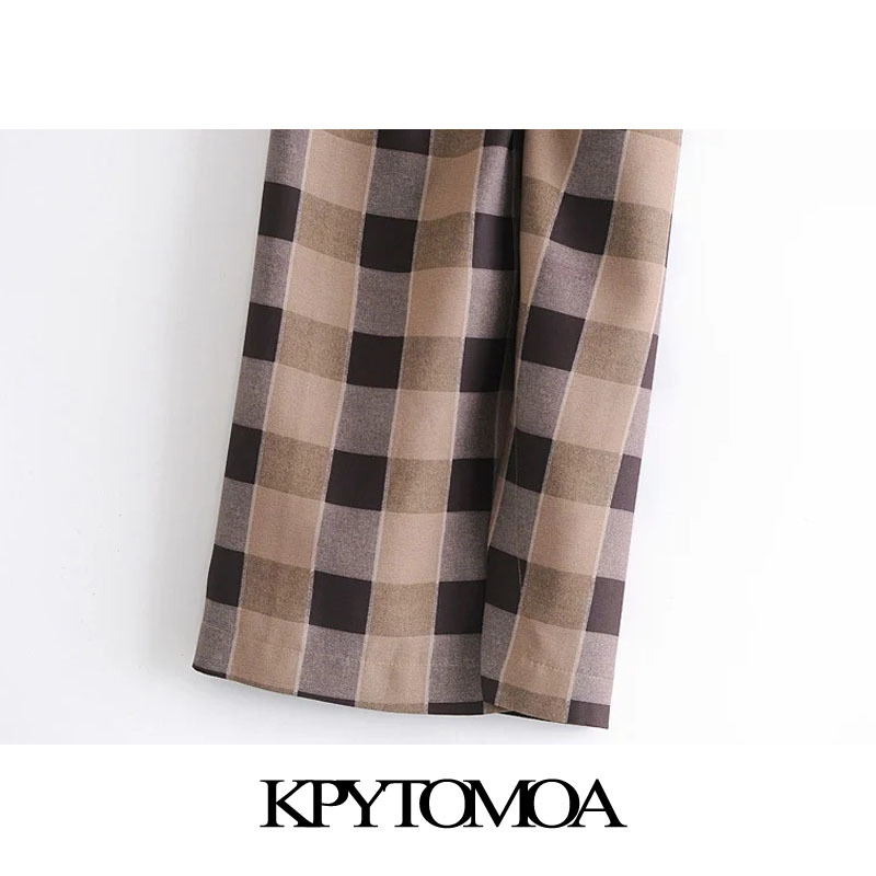 Women Fashion With Knot Side Vent Checked Midi Skirt High Waist Back Zipper Female Skirts Mujer 210420