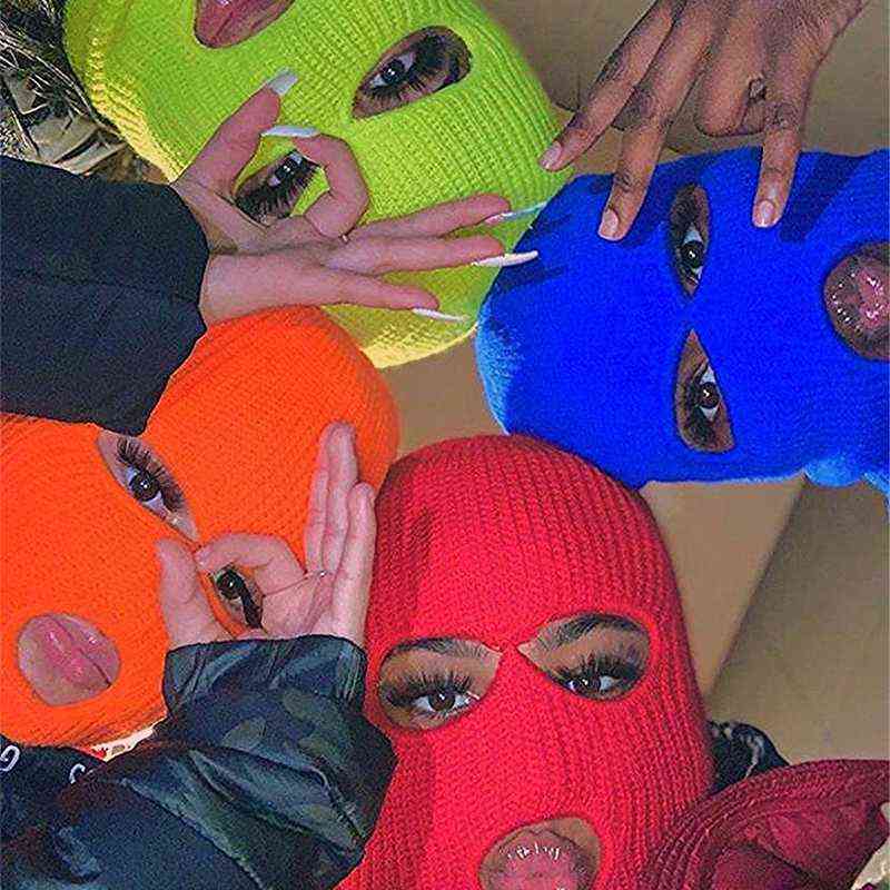 New Full Face Cover Ski Mask Hat 3 Holes Balaclava Army Tactical CS Windproof Knit Beanies Bonnet Winter Warm Unisex Caps