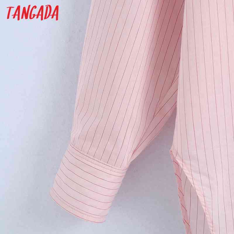 Women Pink Striped Shirts Long Sleeve Turn Down Collar Elegant Office Ladies Work Wear Blouses 6Z70 210416