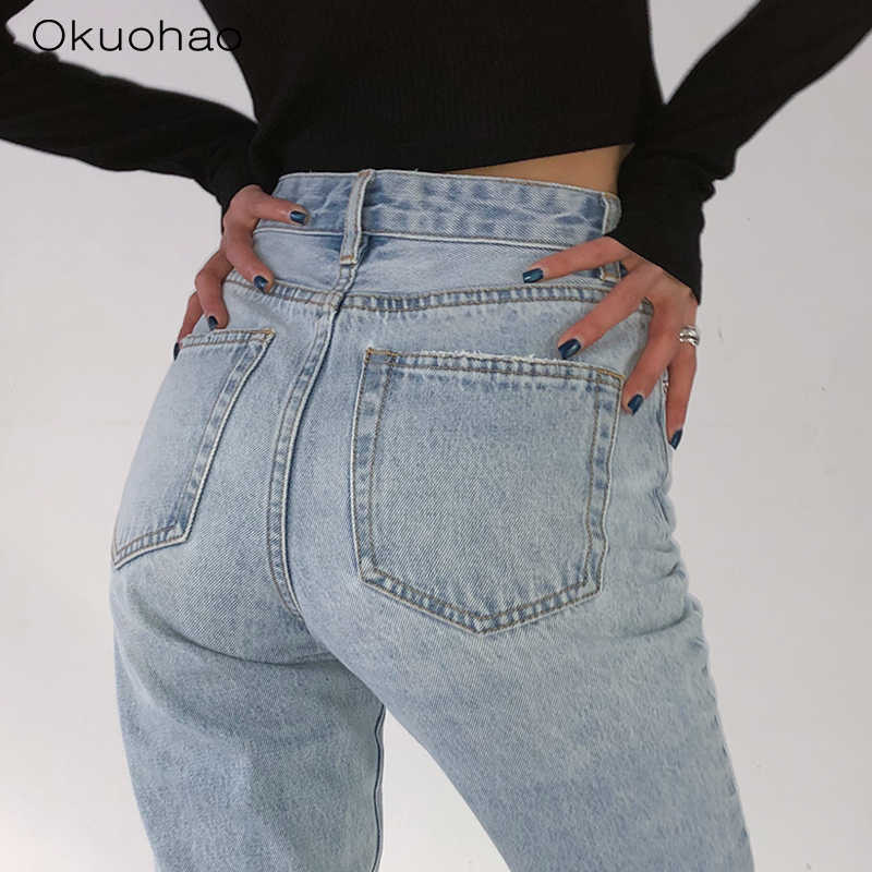 High Waist Loose Comfortable Jeans For Women Plus Size Fashionable Casual Straight Pants Mom Jeans Washed Boyfriend Jeans 210616
