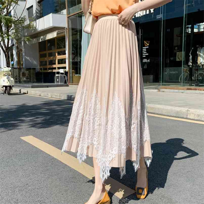 Casual women's skirts spring pleated niche lace stitching high waist slimming all-match a-line skirt 210520, Blue
Casual women's skirts spring pleated niche lace stitching high waist slimming all-match a-line skirt 210520, Blue