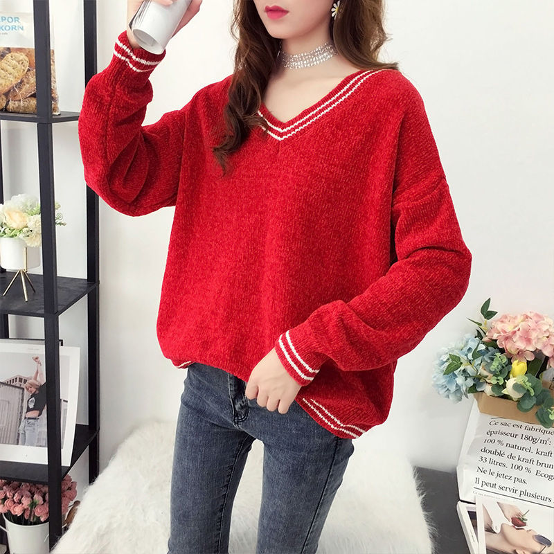 Winter Loose Wearing Chenille Sweater Coat Female Korean Fashion Wild V-neck Autumn Women 210427