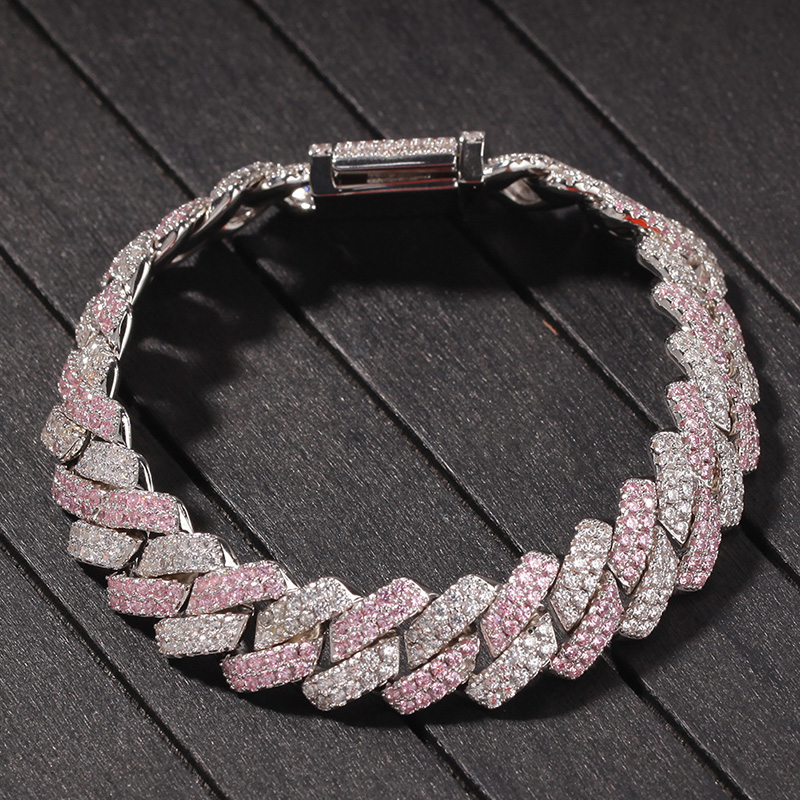 Two Tone Cuban Link Chain Bracelets Unisex Hip Hop White Pink Full Diamond Cubic Zirconia Ice Out Bling CZ Stone Curb Chains Miami Luxury Designer Rap