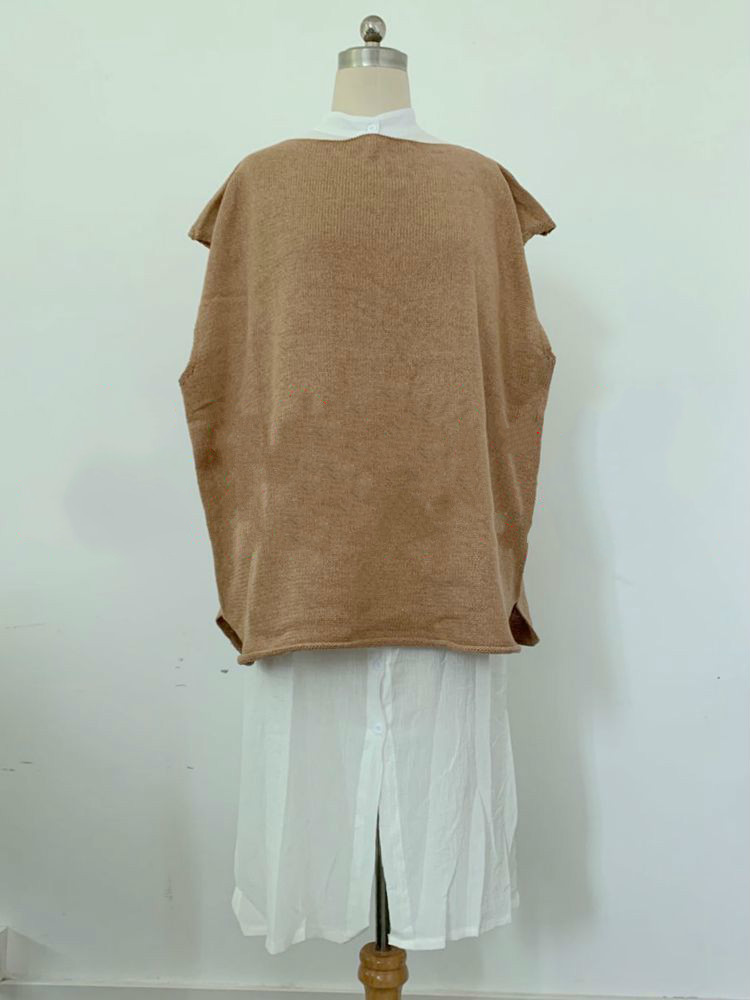 Nomikuma Fashion Causal Women Two Pieces Suits Long Sleeve Loose Blouse Dress + Knitted Korean Sweater Vest Sets 6D779 210427