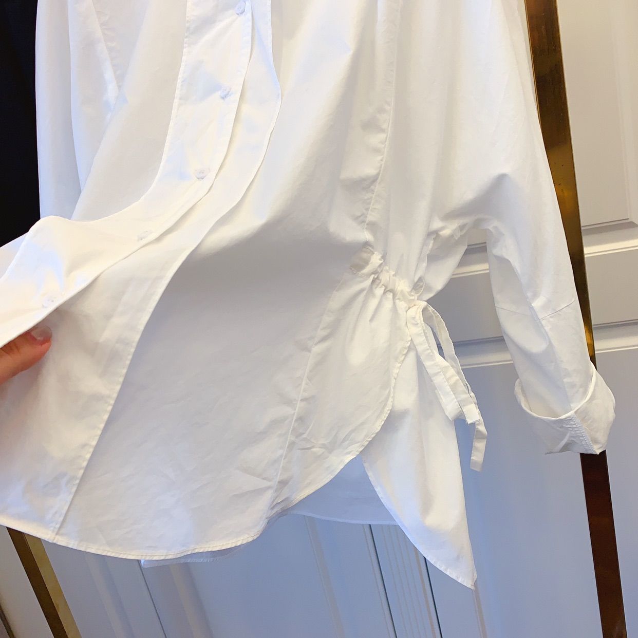 Nomikuma Women Blouses Causal Side Lace Up Split Top Shirts Spring New Long Sleeve O-neck Blusas Feminimos 6E022 210427