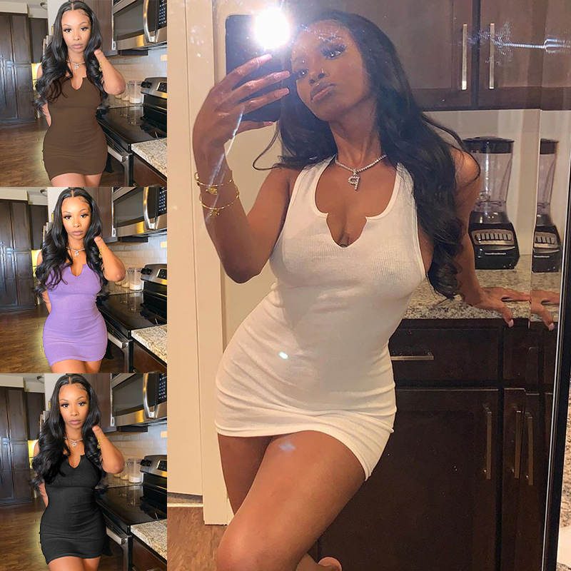 Cotton Sleeveless V-Neck Women Dress Elastic Fitness Fashion Solid White Skinny Bodycon Mini Dresses Streetwear Outfits, Ivory
Cotton Sleeveless V-Neck Women Dress Elastic Fitness Fashion Solid White Skinny Bodycon Mini Dresses Streetwear Outfits, Ivory