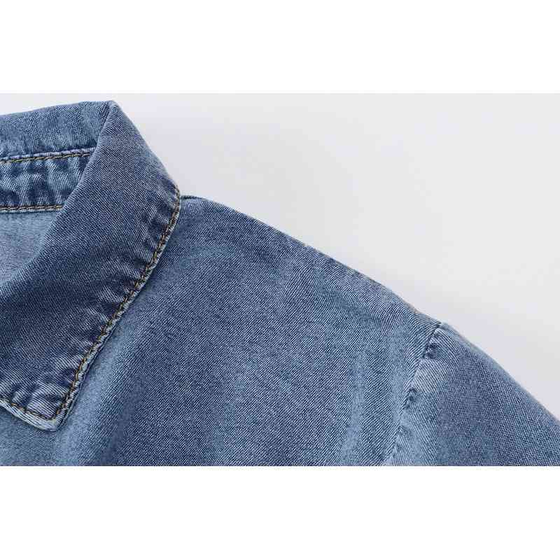 Nomikuma Short Korean Demin Patchwork Blouse Long Sleeve Turn-down Pullover Shirt Autumn New Sexy Crop Top Jeans Tops 6D557 210427