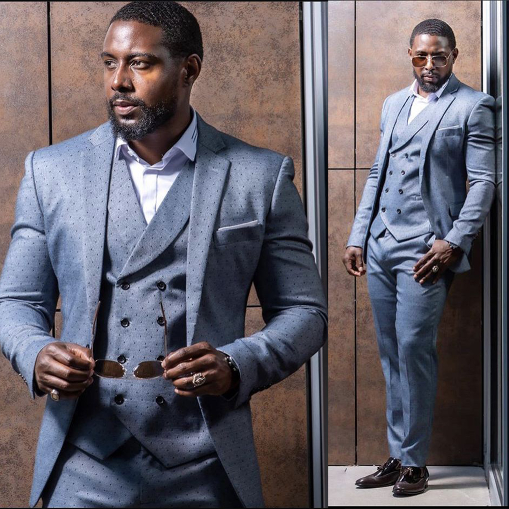 Three-Pieces Business Casual Single Breasted Men tuxedo Suits Vertical Stripes Slim Fit Groom Banquet Suit