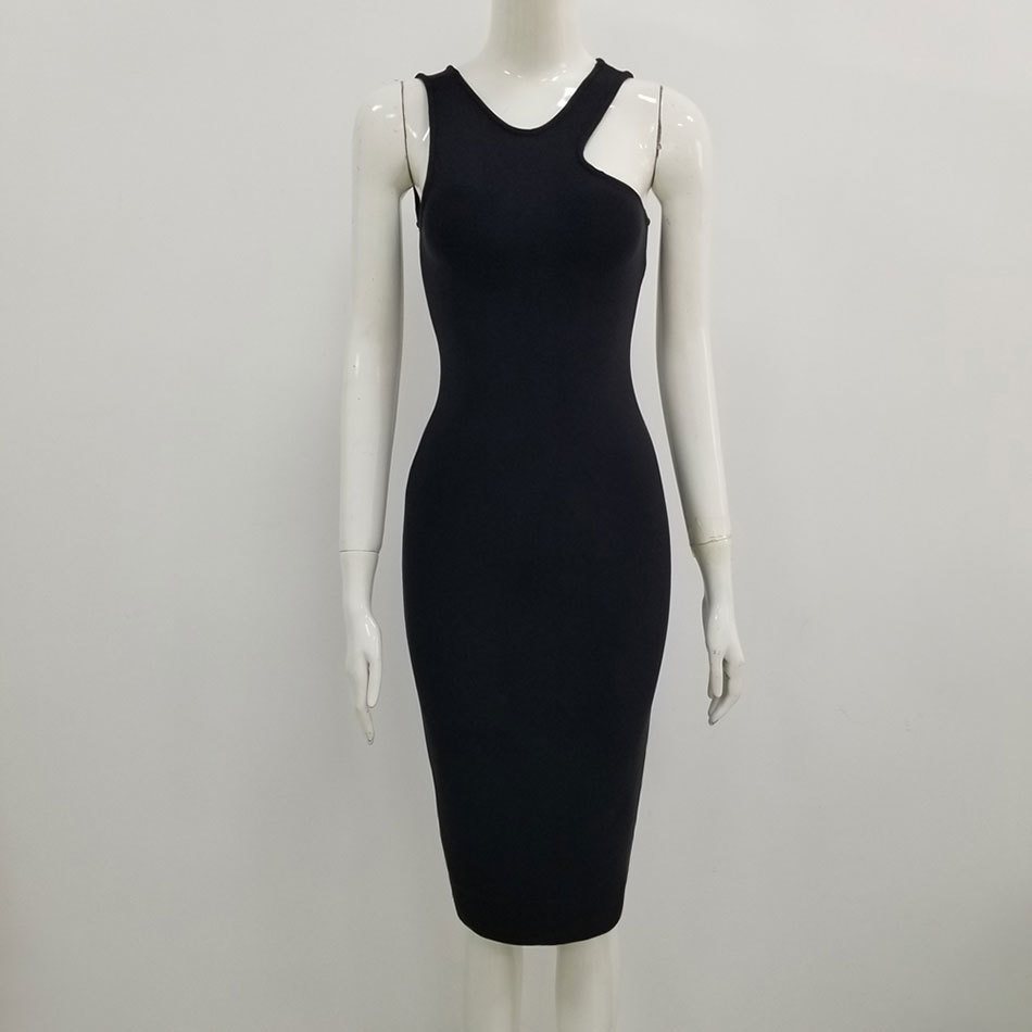 Free Sexy Hollow Black Bandage Dress Women V-neck Sleeveless Bodycon Club Nightclub Party Vestidos 210524