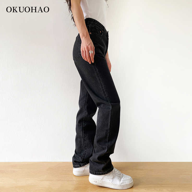 Black Jeans Woman High Waist Streetwear Baggy Mom Vintage Denim Trousers Female Washed Casual Fashion Y2k Pants 210922