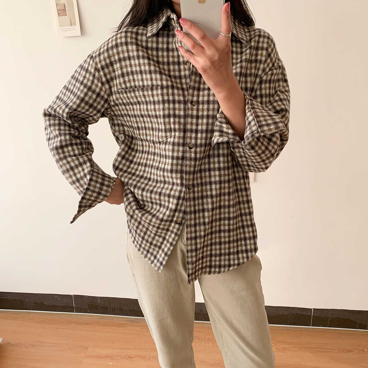 Thick Plaid Shirt Women's Spring Autumn women's Loose Long Sleeve Casual Blouse Coat Top 210607, Brown
Thick Plaid Shirt Women's Spring Autumn women's Loose Long Sleeve Casual Blouse Coat Top 210607, Brown
