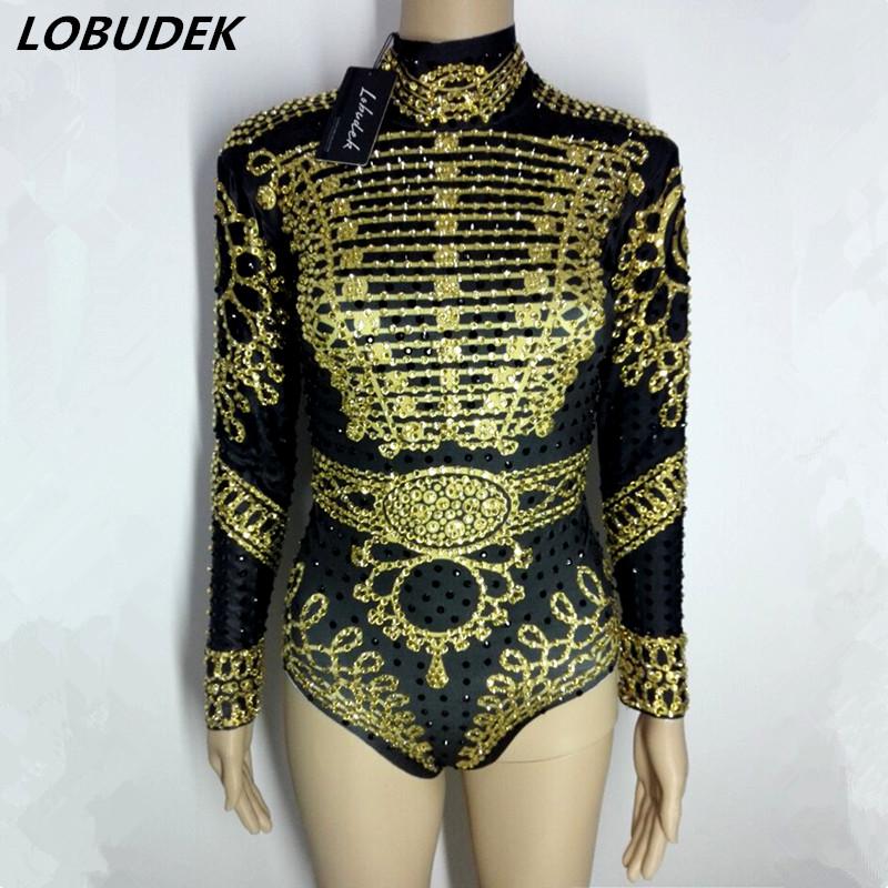 Golden Black Rhinestones Bodysuit Bright Crystals Leotard Elastic Catsuit Occident Style Women Singer Bar DJ Costumes Party Show Women's Jum, As pic
Golden Black Rhinestones Bodysuit Bright Crystals Leotard Elastic Catsuit Occident Style Women Singer Bar DJ Costumes Party Show Women's Jum, As pic