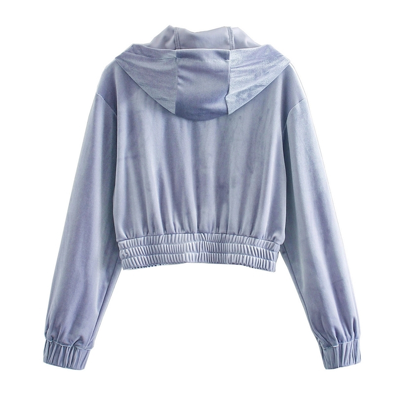 Causal Women Velvet Short Coats Fashion Ladies Zipper Hooded Jacket Sport Female Chic Light Blue Waist-Controlled 210430