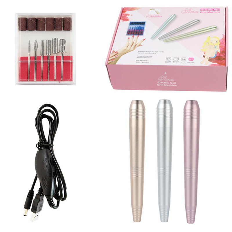 20000rpm Full Alloy Electric Nail Drill pen Machine Manicure Pedicure tool with 6pcs sanding bits two color option NAD030
