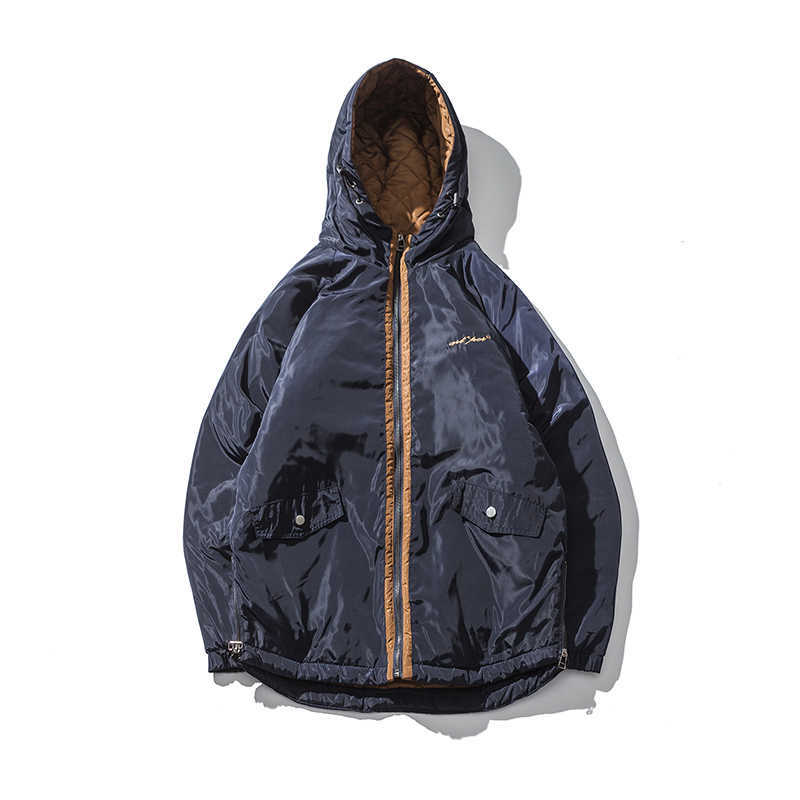 Winter Jacket Men Hooded Warm Coat Causal Cotton Padded Jacket Coat Male Clothing Japanese Style Embroidery Hoodies Wind Proof 210603