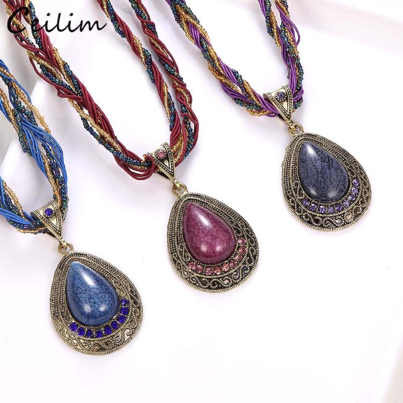 Pendant Necklaces Bohemian Big Stone Water Drop Necklace For Women Vintage Multilayer Beads Chain Crystal Ethnic Boho Jewelry
Pendant Necklaces Bohemian Big Stone Water Drop Necklace For Women Vintage Multilayer Beads Chain Crystal Ethnic Boho Jewelry