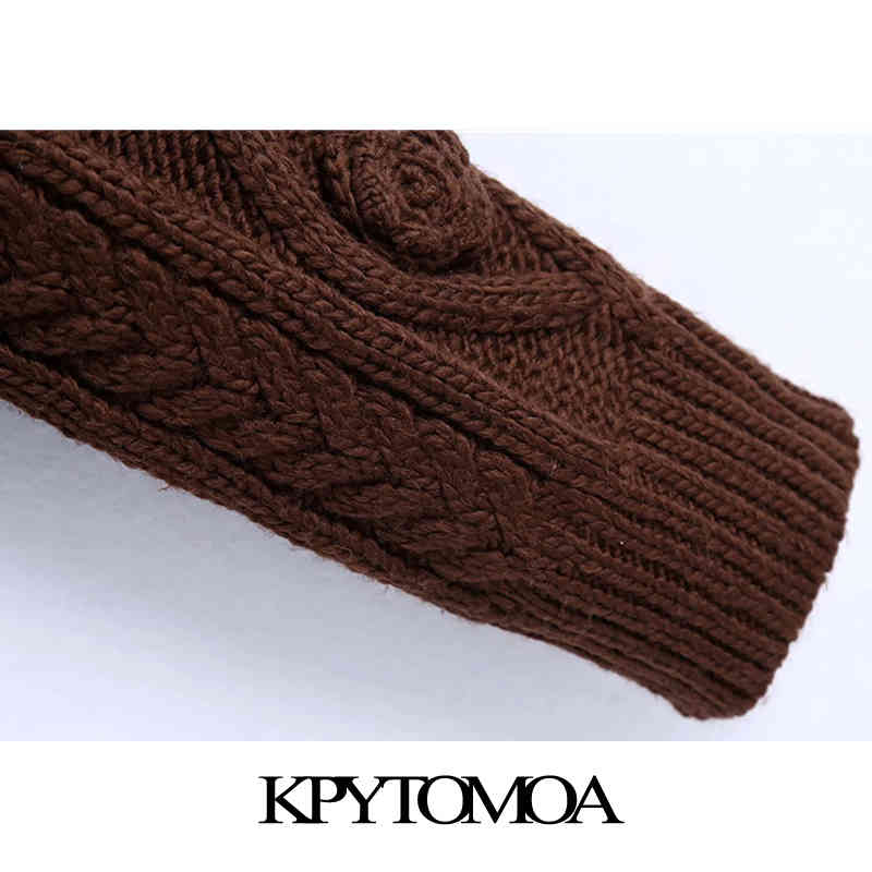 Women Fashion With Flowers Cropped Cable-knit Sweater High Neck Long Sleeve Female Pullovers Chic Tops 210420