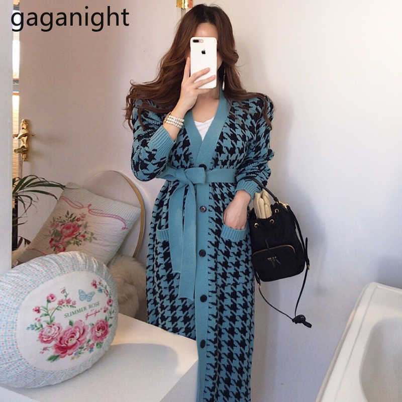 Vintage Fashion Women Knitted Long Cardigan Single Breasted Chic Korean Sash Outwear Kardigan Sweater Autumn Winter 210601