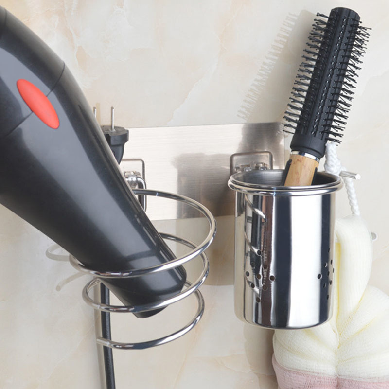 1Pcs Adhesive Blower Organizer No Drilling Stainless Steel Wall Mounted For Bathroom Waterproof Hair Dryer Holder Spiral Stand