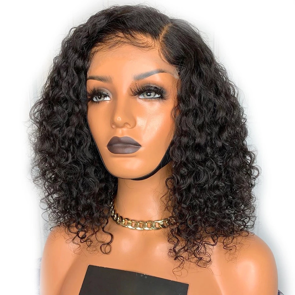 1B/Blonde Ombre Short Kinky Curly Simulation Human Hair Wigs Pre Plucked Black /Burgundy Red Synthetic Lace Front Bob Wig Heat Resistant