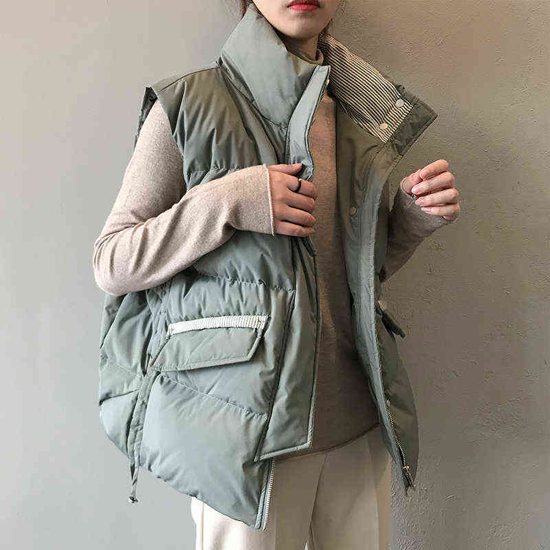 AZYT Cotton Down Women Vest Coat Stripe Thicken Winter Sleeveless Jacket Female Fashion Windproof Warm Waistcoat For 211120