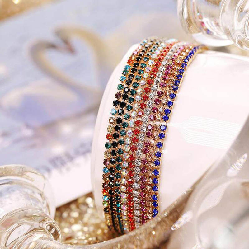 Single Tennis Rhinestones Bracelet Multi Colors Wholesale Luxurious Women Hand Jewelry Link Bracelets
