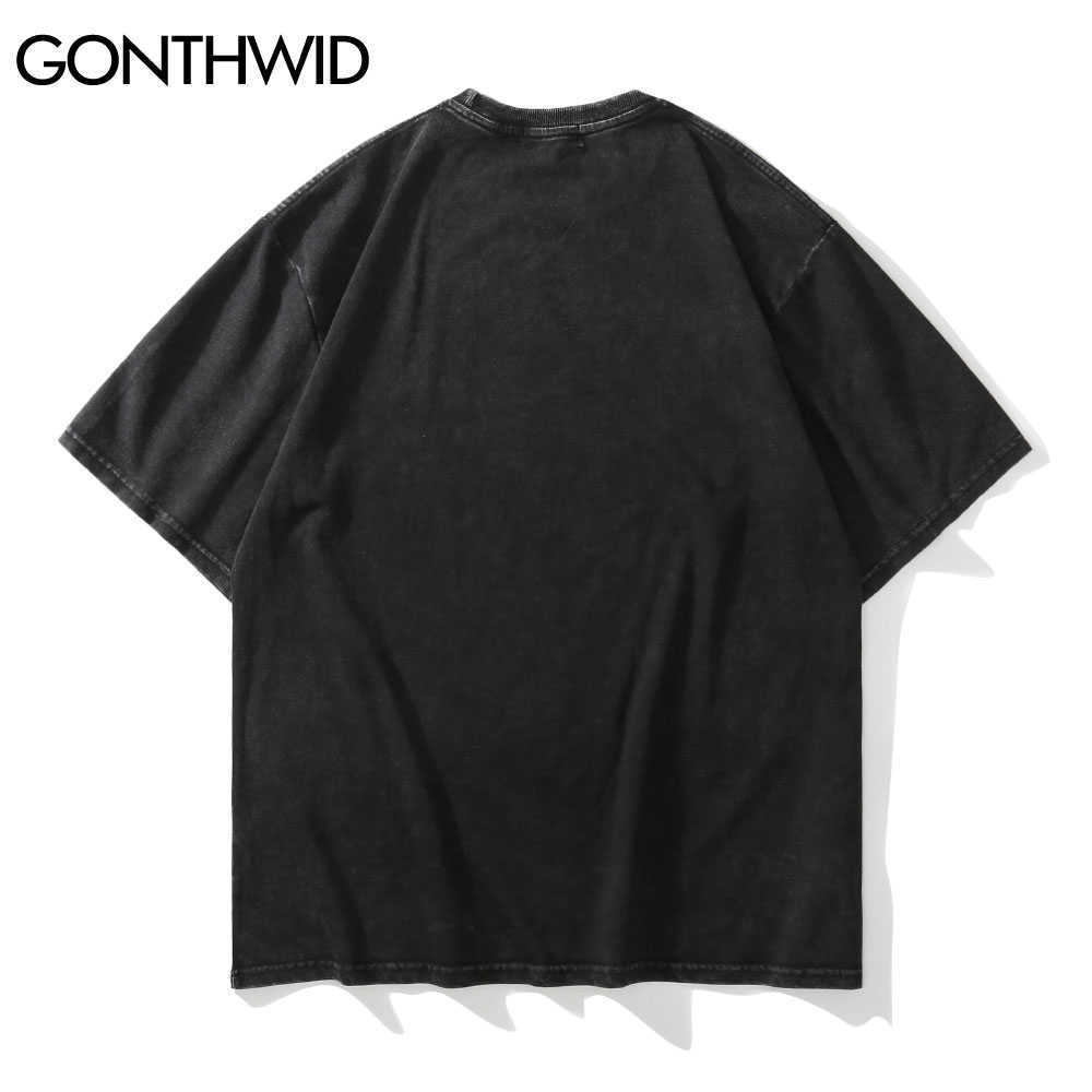GONTHWID Streetwear Distressed T-Shirts Hip Hop Skeleton Skull Short Sleeve Tshirts Punk Rock Gothic Tees Shirts Harajuku Tops 210629