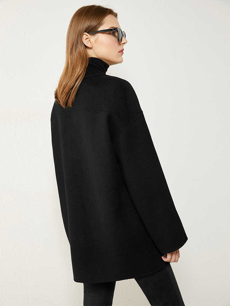 Minimalism Winter OLstyle Coat Female 100%wool Fashion Solid Lapel Double-sided Woolen Women 1344 210527