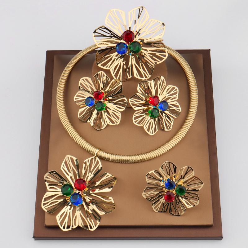 Earrings & Necklace Gold-plated Dubai Jewelry Set For Women Gem Bracelets Flower Romantic Exaggerated Wedding Bridal Rings Ear Accessories, Silver
Earrings & Necklace Gold-plated Dubai Jewelry Set For Women Gem Bracelets Flower Romantic Exaggerated Wedding Bridal Rings Ear Accessories, Silver