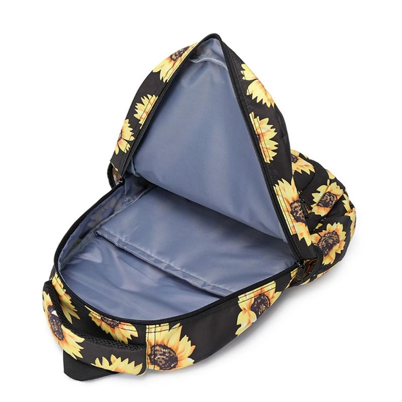 Sunflower Print Laptop Backpack With Reflective Strip Floral Girls Bookbags Women Casual Daypack Lightweight School Bag College