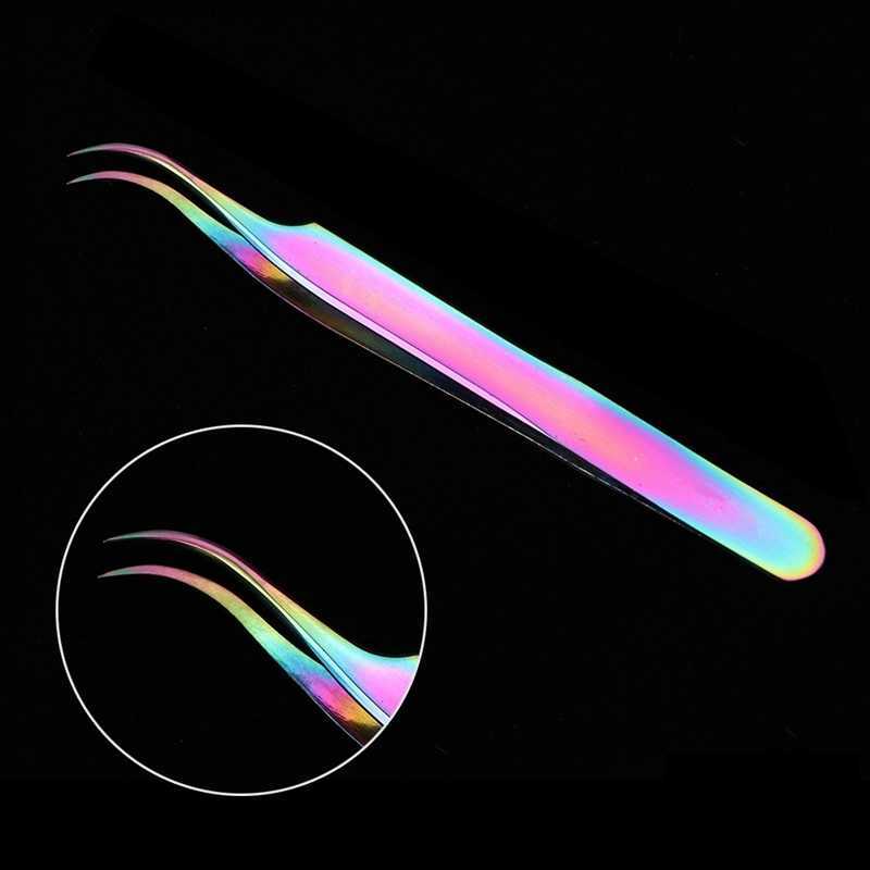 Rainbow False Eyelashes Curler Eyelash Tweezers Fake Eyelashes Nipper Anti-Static Precision For Eyelash Extension Grafting Tools
