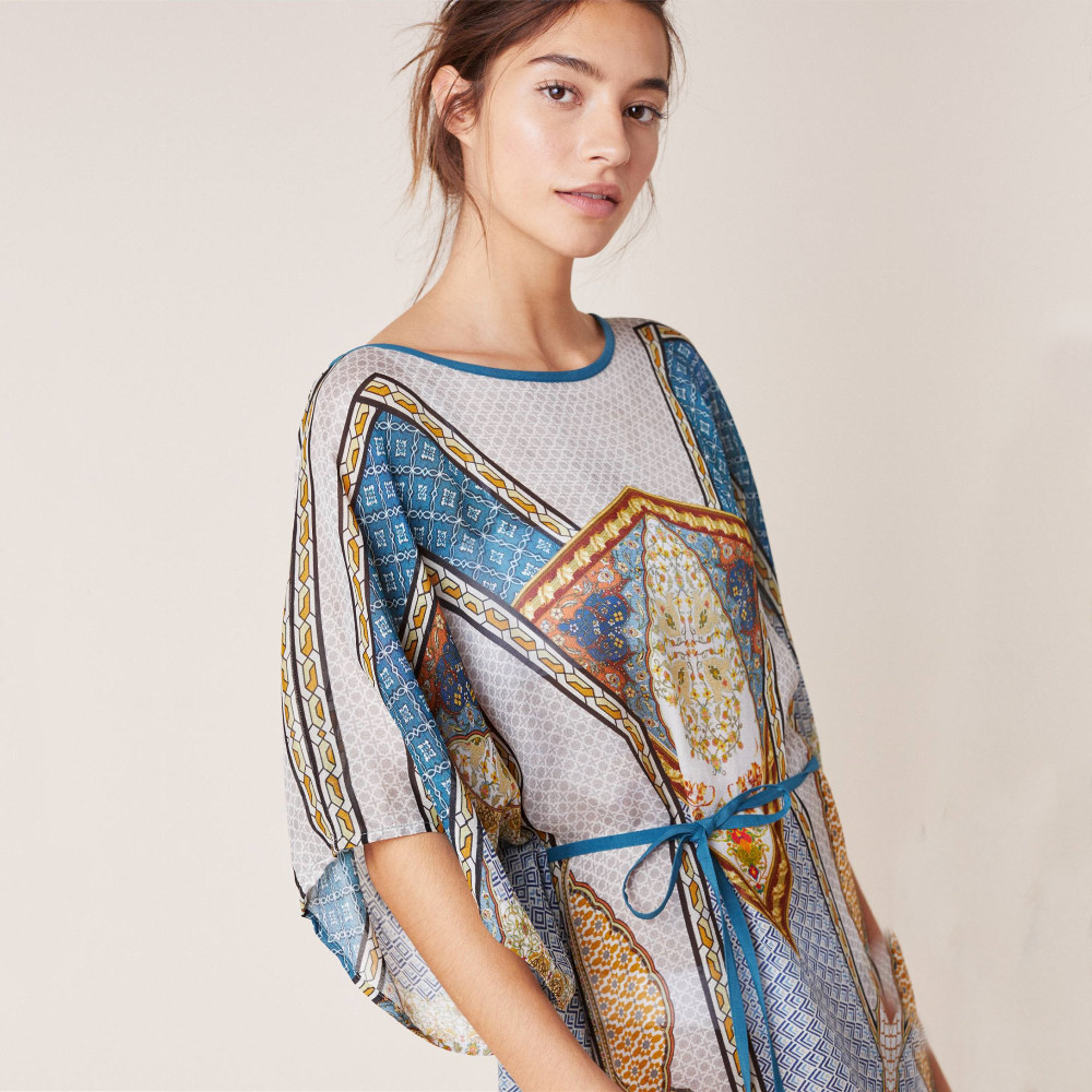 Print Chiffon Beach Cover up Tunics for Long Kaftan Bikini Robe de Plage Sarong Swimsuit cover #Q874 210420