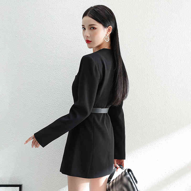 VGH Black Elegant Dress For Women Square Collar Long Sleeve High Waist Slim Dresses Female Spring Clothing Fashion New Tide 210421