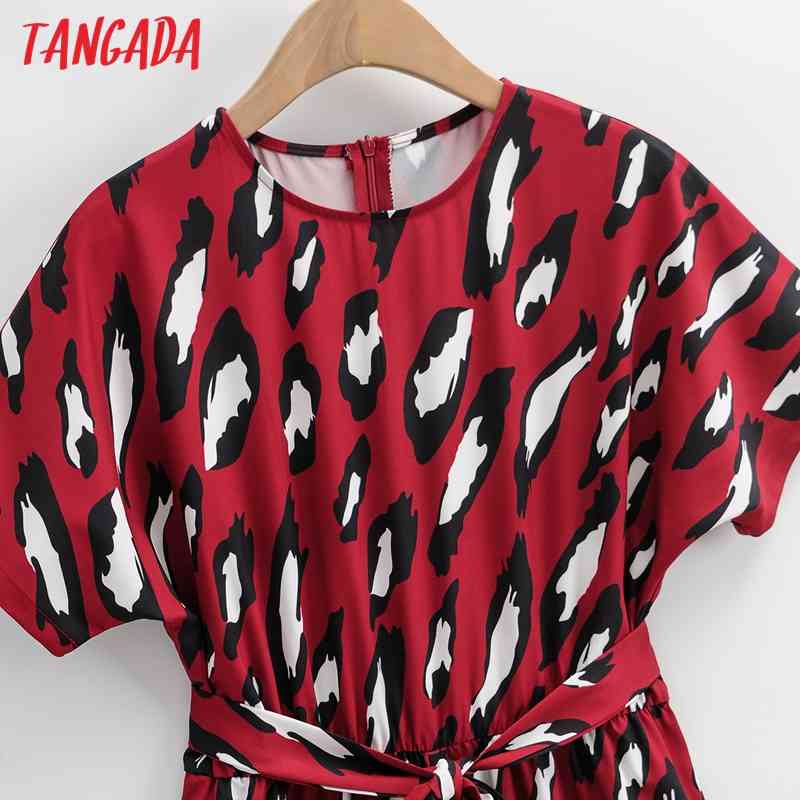 Women Red Leopard Print Chiffon Summer Short Sleeve with Slash Female Casual Jumpsuit 1F96 210416