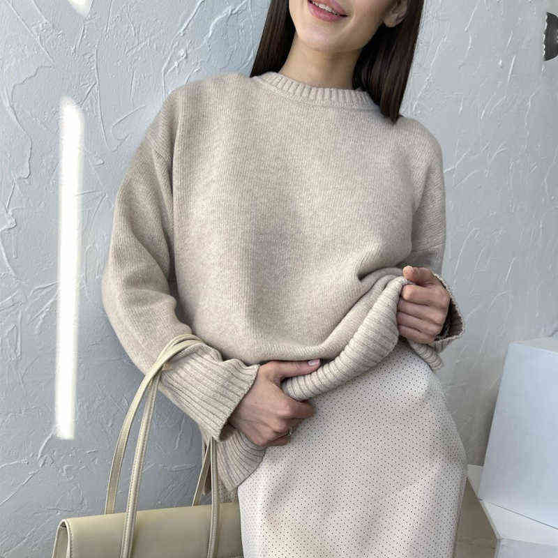 Hirsionsan Basic Khaki Knitted Cashmere Sweaters Women Winter Loose Solid Ladies Pullovers Warm Casual Knitwear Jumper 211109