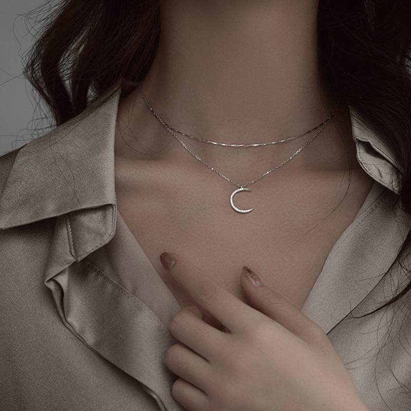 Lockets Fashion 925 Sterling Silver Double-layer Moon Necklace Women Pendant Clavicle Chain Temperament Trendy Jewelry
Lockets Fashion 925 Sterling Silver Double-layer Moon Necklace Women Pendant Clavicle Chain Temperament Trendy Jewelry