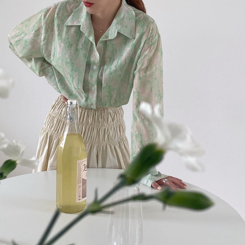 Thin Streetwear Printed Dying Chiffon Brief Sunscreen Outwear Elegance Loose Femme Gentle OL Casual Summer Shirts 210421