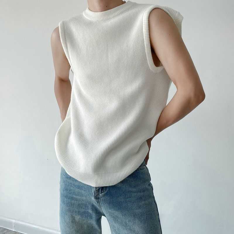 IEFB Korean Fashion Versatile Knitted Vest Sleeveless Double Cuff Kintwear Tops White Causal Chic Clothing Male 9Y8281 210818